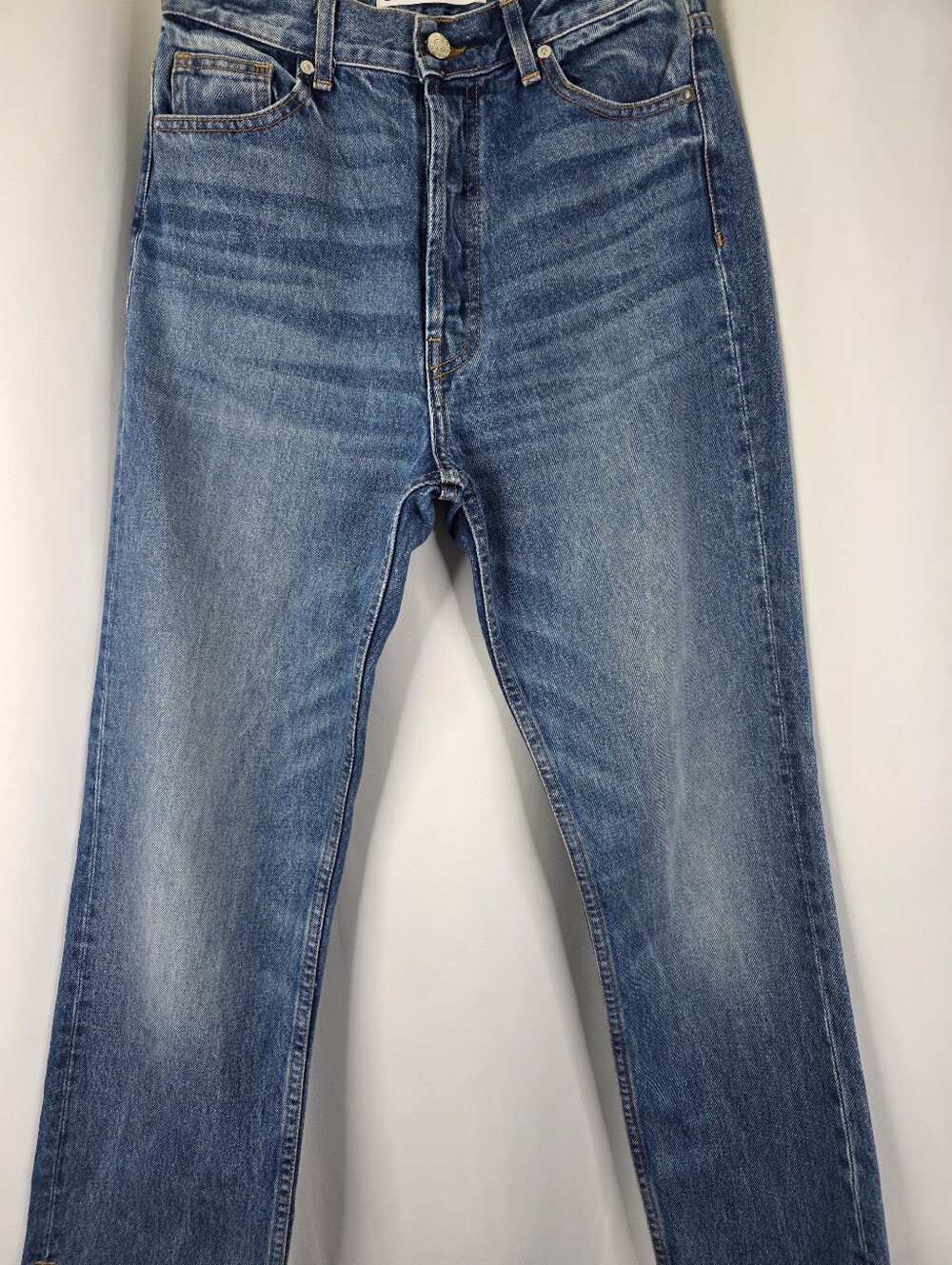 EB Denim Women's Size 27 High Rise Straight Leg Denim Jeans Split Hem Button Fly - Picture 4 of 16